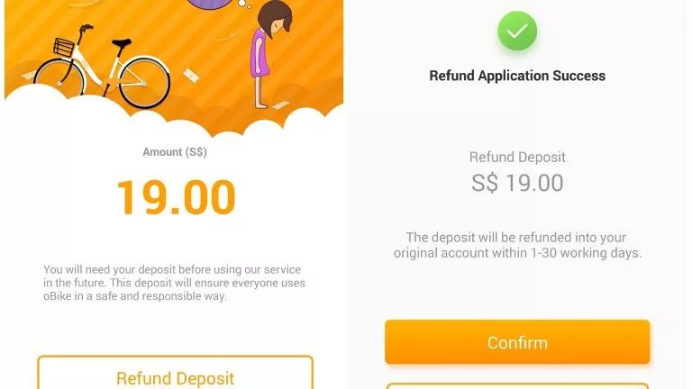 oBike软件内的退款选项神秘消失